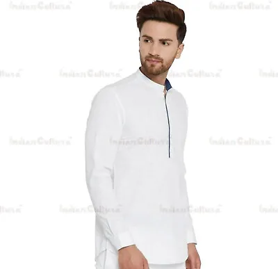 £23.59 • Buy Indian Clothing Fashion Shirt Traditional Mens Short Kurta Cotton Color White