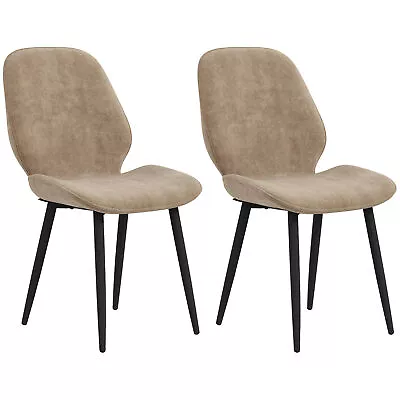 HOMCOM Dining Chairs Set Of 2 Upholstered Kitchen Chairs With Metal Legs Brown • £77.99