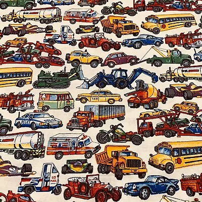 Vtg Daisy Kingdom Fabric  Boy Toys  School Bus Dump Truck Backhoe Car Truck BTHY • $9.20