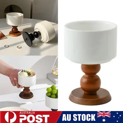 220ml Vintage Ceramic Goblet Wooden Candle Cup Coffee Water Juice Pudding Cup • $19.53