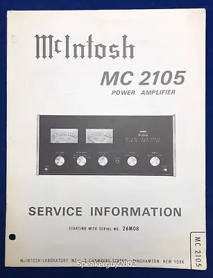 Original McIntosh MC2105 / Service Information Manual -- #3 • $24.95