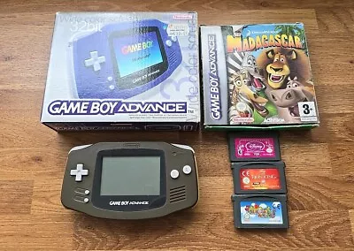 Nintendo Game Boy Advance Purple Handheld System. Boxed 4Game Bundle Mario  • £125