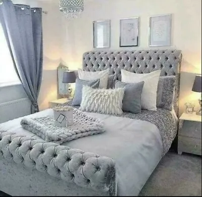 £361 • Buy Chesterfield Upholstered Plush Velvet & Crushed Velvet Sleigh Bed With Mattress