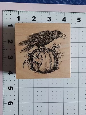 Rubber Wood Mount Stamp PSX Raven Poe Pumpkin Halloween Omen Prophecy Insight Il • $29.55