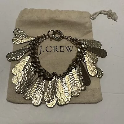 J. Crew Chunky Rolo Link Gold Tone Bracelet Hammered Coin Charm Dust Bag • $29.99