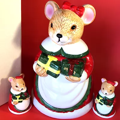 Mouse Cookie Jar With Matching Salt And Pepper Shakers Mrs Christmas Mouse • $47.26