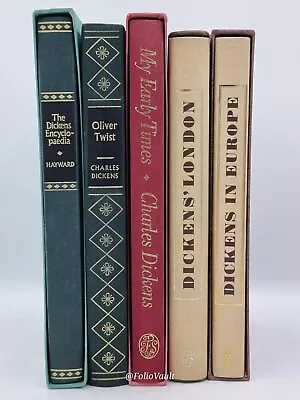5 Charles Dickens Books - Folio Society - Oliver Twist Dickens Encyclopaedia • £35.99