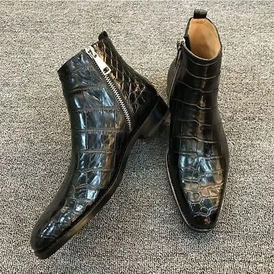 Men's Pointed Toe Zip Stone Pattern Ankle Boots Formal Faux Leather Dress Shoes • $64.79