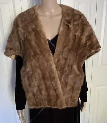 Vintage Davison's Light Brown Mink Fur Stole Wrap Cape Monogrammed Pockets • $75