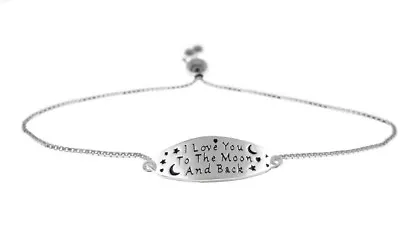 Solid Sterling Silver  I Love You To The Moon And Back  Adjustable Bracelet • $13.99