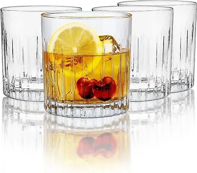 Double Old Fashioned Glasses Vintage Glassware Drinking Whiskey Tumblers Set 4 • $27.99