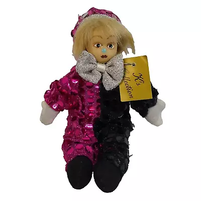 K's Collection Clown Doll Figurine Black Pink Sequin Outfit Silver Bow Circus 6  • $4