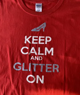 Krewe Muses Red Vintage T-shirt “ Keep Calm & Glitter On” Mardi Gras Size XL • $24.95