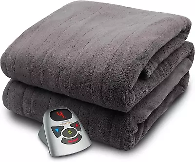 Micro Plush Electric Heated Blanket With Digital Controller Twin Grey • $80.99