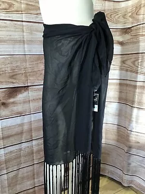 💥  NWT HUIT Plage Beachwear Wrap Bathing Suit Cover Up Black With Beaded Fringe • $18