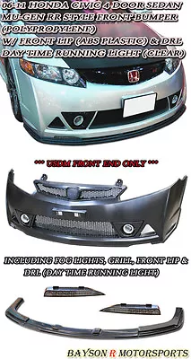 Fits 06-11 Honda Civic 4dr Mu-gen RR Style Front Bumper W/ Lip + Foglights + DRL • $849.99