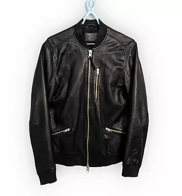 All Saints Black Utility Sheep Leather Bomber Jacket Mens Size M VGC Casual • £84.99