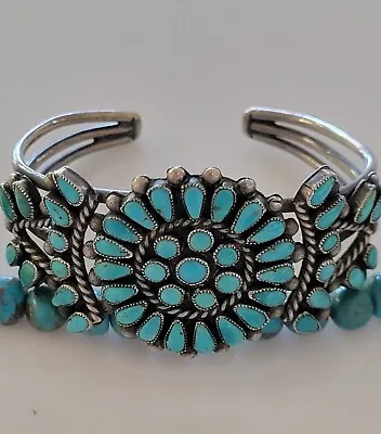 Dainty Old PAWN Vintage Navajo ZUNI 1960's Sterling Petit Turquoise Bracelet • $102