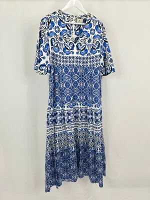 TUCKERNUCK NWT Women Size L Blue And White Majolica Tile Ginger Maxi Dress • $135.99