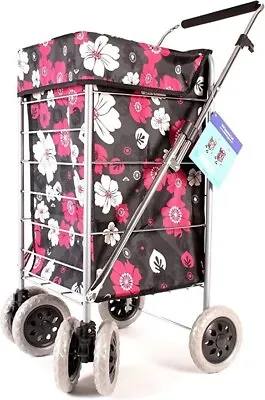 £63 • Buy Premium 6 Wheel Swivel Shopping Trolley With Adjustable Handle Folding Flat Cage