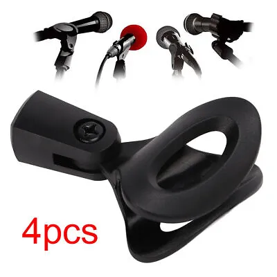 4x Flexible Microphone Clip Holder Mount Mic Stand Clamp Accessory Plastic Black • £5.39