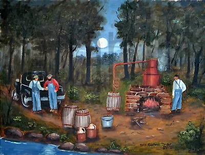 Primitive Americana Folk Art Print 12 X 16  Moonshine Moonshiners Arie Taylor • $49.95