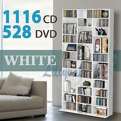 White Storage Shelf Rack Unit Free Standing Bookcase Video Games 1116 CD/528 DVD • £144.99