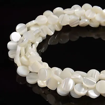 Iridescent White Mother Of Pearl MOP Shell Coin Beads 6mm 8mm 10mm 15.5'' Strand • $10.34