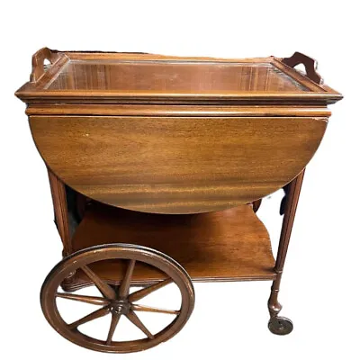 Vintage Mahogany Drop Leaf Tea Bar Cart With Removable Tray • $280