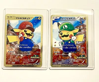 $49.99 • Buy Pokemon Mario & Luigi Pikachu Cosplay Japanese Gold Metal Cards W/ Toploader