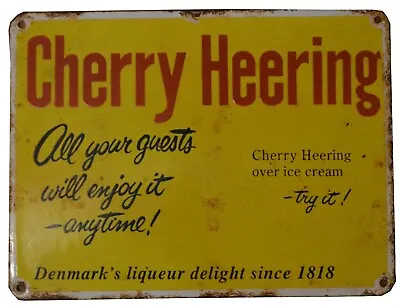 Vintage Metal Advertising Sign Wall Plaque Ice Cream Cherry Heering Denmark • £140