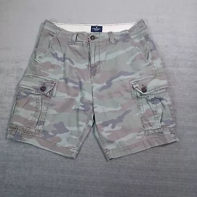 American Eagle Shorts Mens 34 Green Camo Military Cargo Distressed Y2K Classic • $26.50