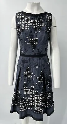 Naeem Khan Navy Embellished Sleeveless Inverted Pleat A-Line Dress Sz 6 • $255