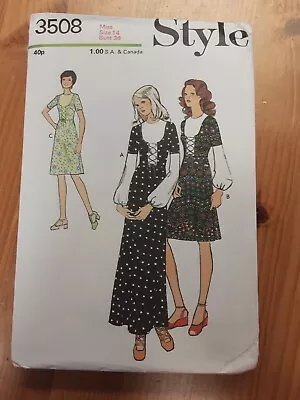 Uncut Vintage 1970s Style 3508 Maxi Dress Front Lace Bishop Slv Pattern Size 14 • £6