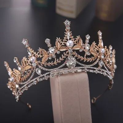 Baroque Crystal Pearl Bridal Tiara Crown Rhinestone Pageant Prom Bride Headband • £9.89