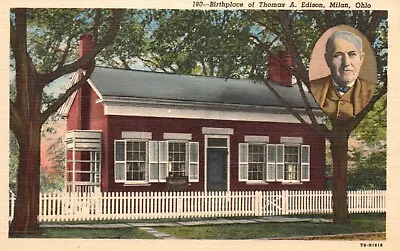 Postcard OH Milan Ohio Thomas Edison Birthplace 1947 Linen Vintage PC H1519 • $4