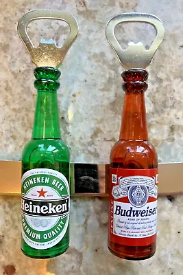 SET OF 2 HEINEKEN & BUDWEISER  Replica Mini Beer Bottle Openers / Fridge Magnets • $14.99