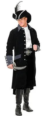 Charades South Seas Pirate Black Coat With Grey Collar & Cuffs Adult Costume • $69.99