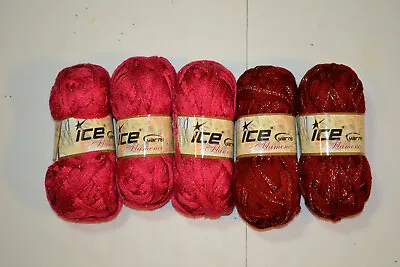 Lot Of 5 Ice Yarns Flamenco Glitz Ruffle Yarn Dark Red/Dark Pink 100gm Ea. NEW • $18.99