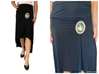 Vintage Moschino Rare Estate Sale Find Black Cameo Patch Pull On Hi Lo Skirt S/m • $118.99