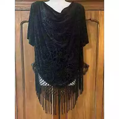 J.R. Nites Black Velvet Fringed Blouse Size 22W • $20