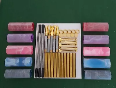 ACRYLIC PEN BLANKS PRE BORED   + 5  24CT GOLD  SLIMLINE   PEN KITS 7m NO 10 • £21.50