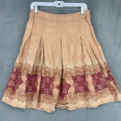 Merona Skirt Womens 6 Brown Floral 100% Linen Zipper Lightweight Breathable • $6.97