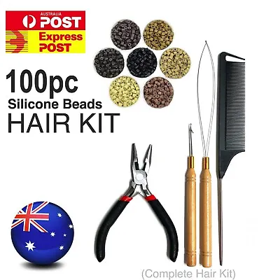 Hair Extension Kits Micro Beads Ring 100pc 5mm Aluminium Silicone Lined CraftKit • $11.03