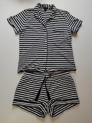 J. Crew Navy Blue White Stripe Short Sleeve And Shorts Pajama Set Sz S Small • $22.50