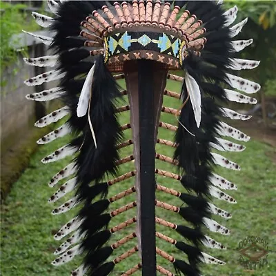 $139.99 • Buy Indian Hat Medium Warbonnet Goose Feather American Native Headdress
