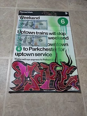 BRONX Graffiti Painted Sign MTA Map! 6 Train Line MANHATTAN NYC  MAKE$ 11' X 17' • $139.99
