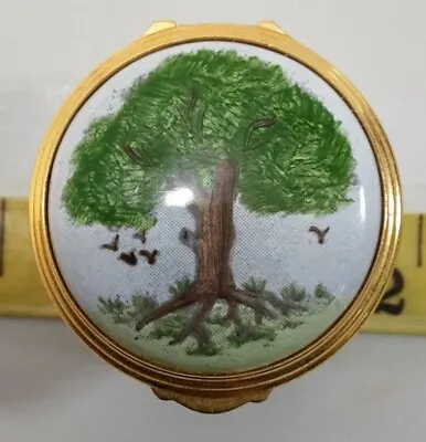 Eximious Box Excellent Distinguished Enamel Tiny Trinket Oak Tree • $34.95