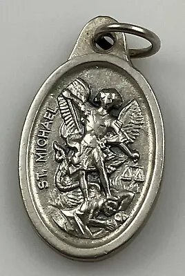 Vintage Catholic Saint St Michael Guardian Angel Silver Tone Medal Italy • $9.99