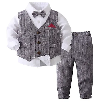 $23.64 • Buy Toddler Boys 4 Piece Gentleman Suits Long Sleeve Tuxedo Formal Sets Wedding Prom